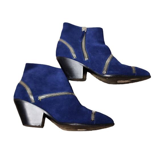 Giuseppe Zanotti Blue Suede Guns 55 Zip Detail Ankle Boots Size 38.5 - Picture 3 of 8